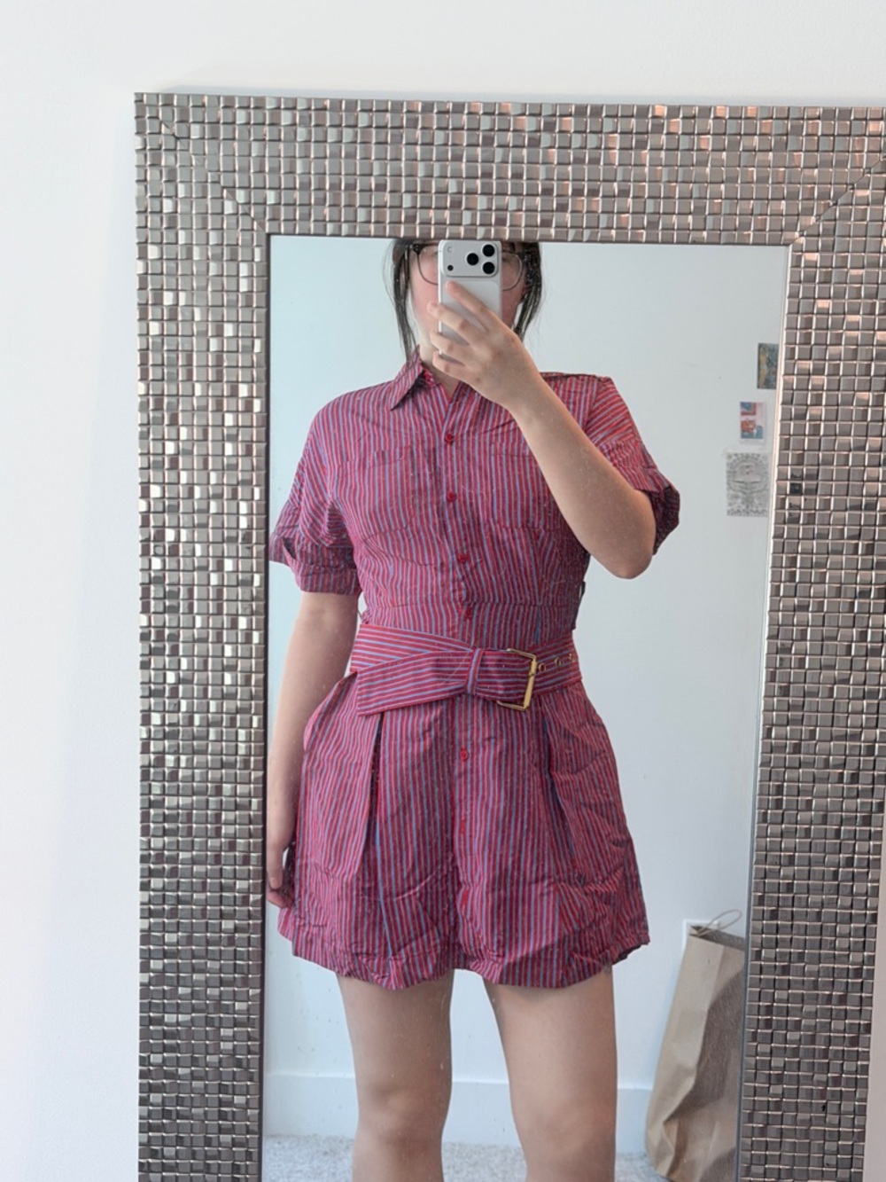 Diane Von Furstenberg Pink and Teal Striped Button Shirt